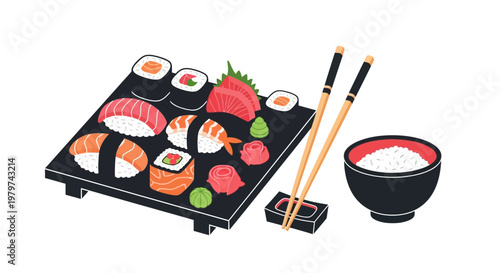 Variety of sushi on plate.