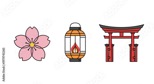 Japanese Torii Gate and Lantern.
