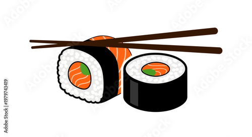 Sushi rolls with chopsticks on plate.