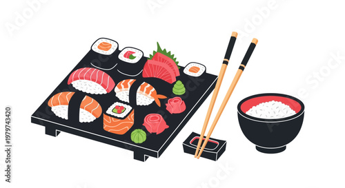 Variety of sushi on plate.