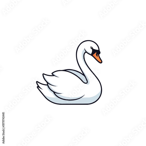 White Swan Bird Animal Profile View.