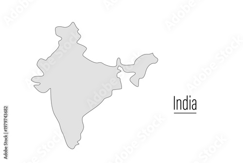 India country contour map, shape of country. Contour map. Map silhouette of India. Asian country drawing background. Asia, Eurasia continent. Vector minimalist illustration for design