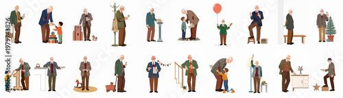 Vintage Style Collection of a Grandfather Giving Money and Gifts to His Grandson, Highlighting Family Bonding and Financial Savings