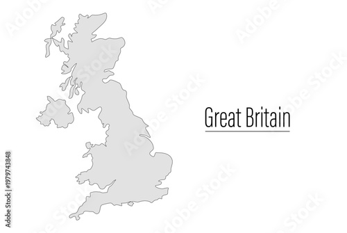 United Kingdom contour map, shape of country. Great Britain and Northern Ireland map silhouette. European country, state in EU. Drawing background. UK map borders. Vector flat illustration