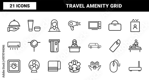 Minimalist hotel and travel line icon set