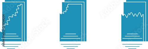 A4 stationery. Torn paper with stripes, blue icons.