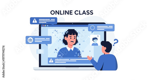 Online learning concept, students interacting remotely via video call, digital education during pandemic times