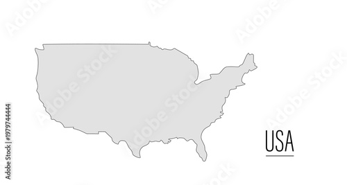 USA country contour map, shape of country. Contour map. Map silhouette of United States of America. Country drawing background. Northern America continent. Vector minimalist illustration for design