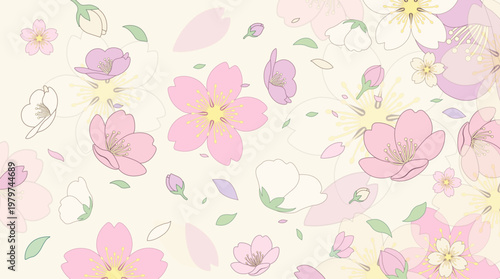 Vector illustration of a falling cherry blossoms on a soft beige background