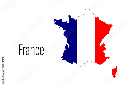 France shape of country in colors of flag. Country contour map with flag. Map silhouette of France. EU country drawing background. European country. Vector minimalist illustration for design