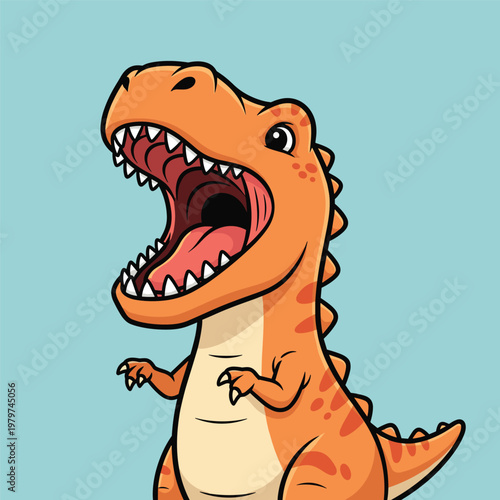 Cartoon dinosaur roaring with mouth open.