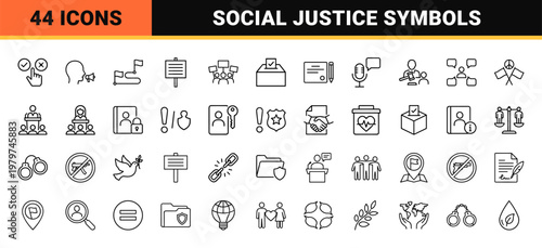 Human rights and civil liberties minimalist thin line icon set