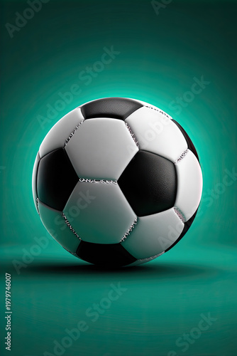 Classic soccer ball on teal background