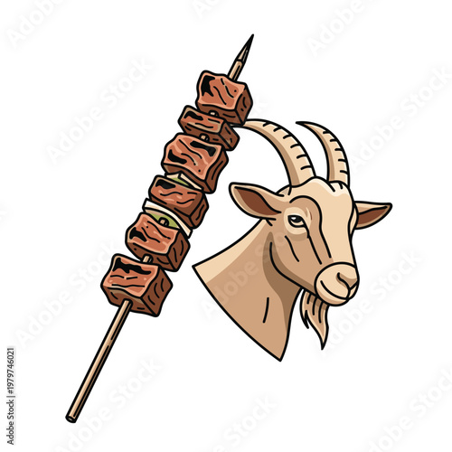 Goat meat on skewer stick food.
