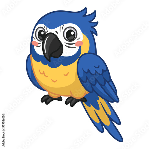 Cute Blue and Yellow Macaw Parrot Cartoon Illustration