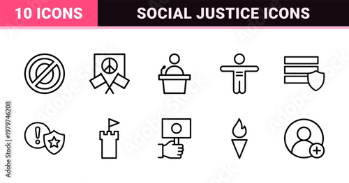 Human rights and social justice minimalist outline icon set