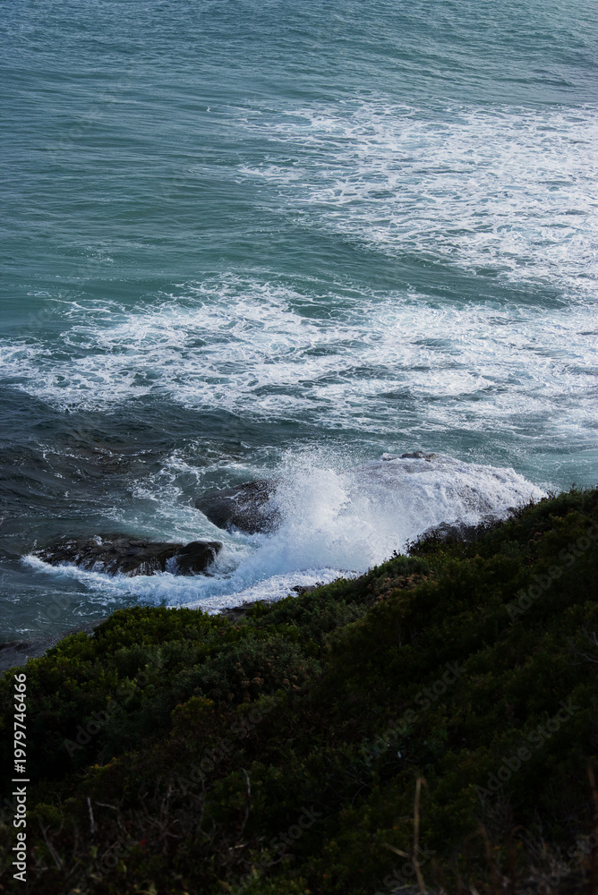 Naklejka premium Wave crashing into coast