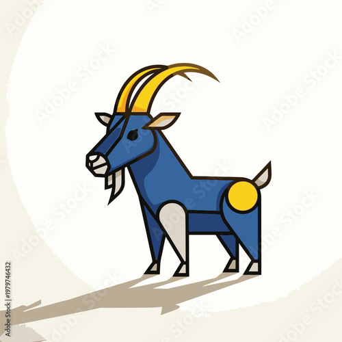 Blue Goat with Yellow Horns Side View.