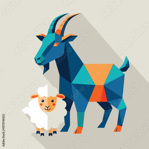 Goat and sheep standing together side 1.