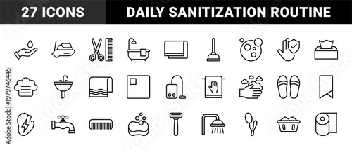 Minimalist hygiene and sanitation line icon set for personal care and health