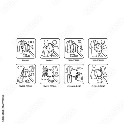 Fashion clothing icons and symbols.