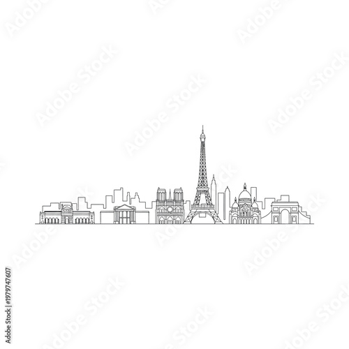 Eiffel Tower Paris City Skyline Illustration.