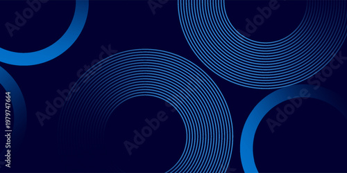 Futuristic dark vector background with glowing blue circular arcs and concentric line patterns, perfect for tech, digital, or modern design themes.