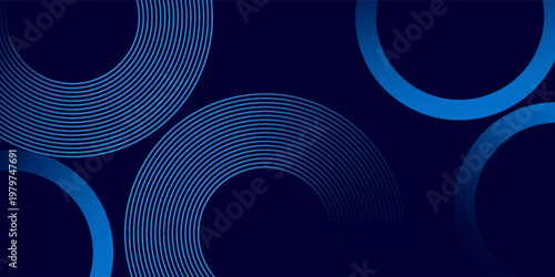 Futuristic dark vector background with glowing blue circular arcs and concentric line patterns, perfect for tech, digital, or modern design themes.