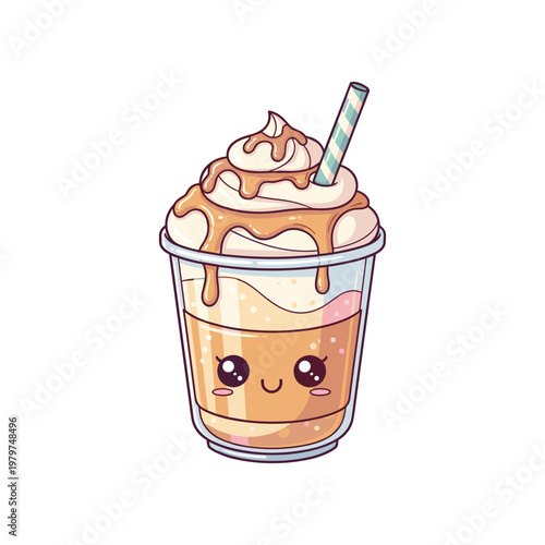 Cartoon caramel macchiato coffee drink.