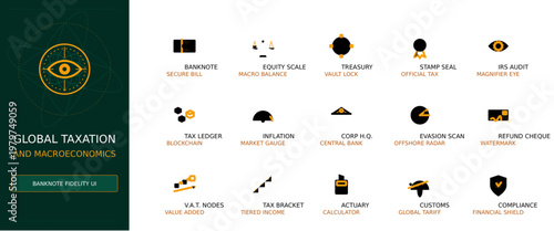 Global Taxation and Macroeconomics Financial Icon Set for UI Design