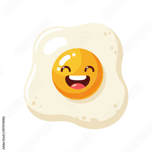 Smiling fried egg emoji face food.