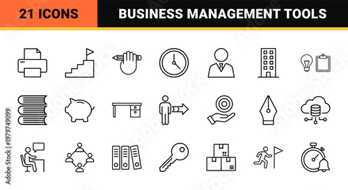 Business productivity and office work line icons