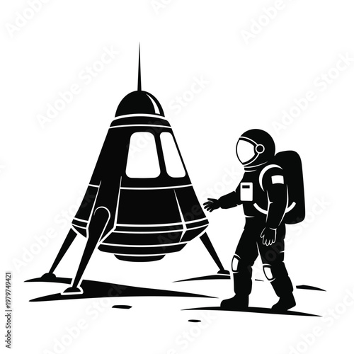 Astronaut and Spacecraft on Lunar Surface.