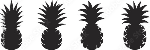 Set of black pineapple silhouettes featuring various tropical fruit designs representing healthy organic food exotic summer vacations and natural sweet desserts vector illustration.