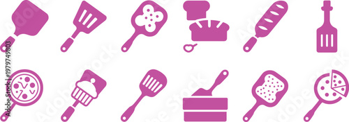 Assortment of Pink Kitchen Utensil Icons for Cooking and Baking spatula