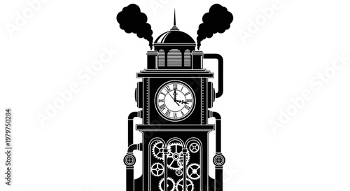 Black Clock Tower Illustration.