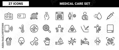 Healthcare and illness prevention minimalist outline icon set