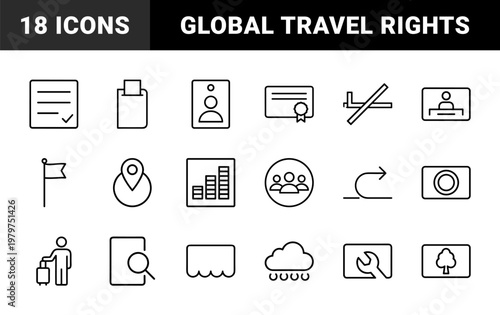 Immigration and border control line icon set