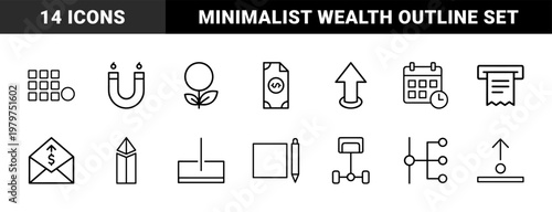 Business income and financial profit minimalist outline icon set