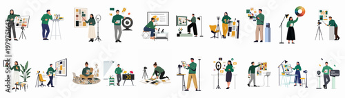 Collection of Creative Professionals and Freelancers Working on Digital Projects Including Photography, Video Editing, Design, and Online Collaboration