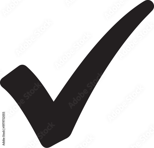 Black checkmark symbol on white background confirmation icon