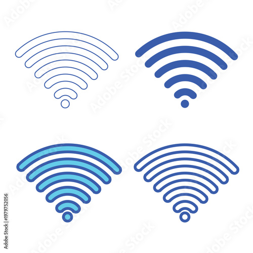 WiFi Signal Icon Set Wireless Network Symbols Line and Solid Style in Multiple Colors