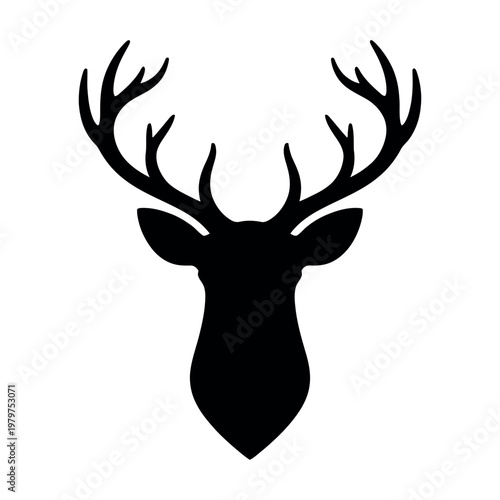 Deer head with antlers silhouette black vector illustration art