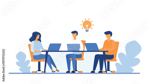 Flat design business team, collaboration, brainstorming, office workers, meeting