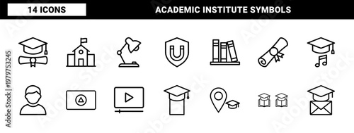 Academic institute and higher education minimalist outline icon set
