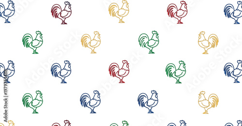 Colorful Rooster Illustrations on White.