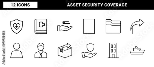 Insurance and risk management line icon set for business and finance