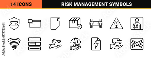 Insurance and risk management line icons set for web and mobile UI