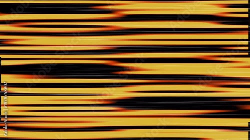 Dynamic cyber glitch interference pattern featuring vibrant orange and yellow horizontal scanlines creating a distorted digital monitor effect background 4K UHD