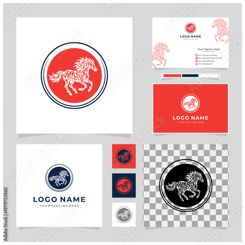 Circular horse badge vector logo with galloping stallion mascot emblem for equestrian, stable, ranch, racing and polo brands